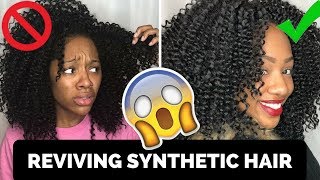 HOW TO REVIVE SYNTHETIC HAIR  Maintaining Curly Crochet Hair [upl. by Alyose]