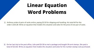 Linear Equation Word Problems  Algebra 1 [upl. by Aicitan]