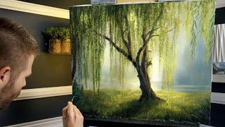 Willow Tree Sunlight Landscape Painting [upl. by Eberly]