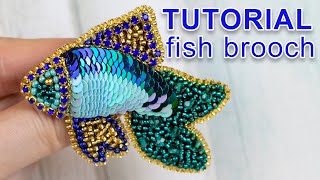 FISH brooch  sequins and beads embroidery \ Tutorial \ DIY [upl. by Nnylaehs]