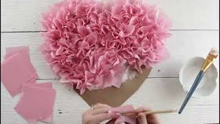 Tissue Paper Puffy Heart Valentines Window Decoration  Easy Craft Project [upl. by Saberhagen]