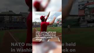 NATO chief throws ceremonial first pitch for the Washington Nationals Shorts [upl. by Lukey]