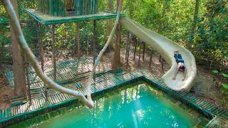 Build Swimming Pool Water Slide Around Secret Bamboo House [upl. by Fredette763]