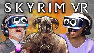 SKYRIM VR  PSVR Elders React Gaming [upl. by Ecinnahs]