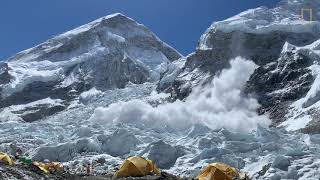 Avalanche seen from Mount Everest base camp [upl. by Hillel]