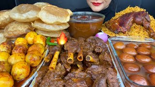 ASMR EATING PURI MUTTON CURRYEGG CURRYCHICKEN BIRYANIGULAB JAMUN [upl. by Ardekal]