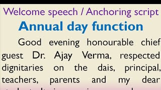 Welcome speech or Anchoring script for Annual day function in English by Smile Please World [upl. by Eittod296]