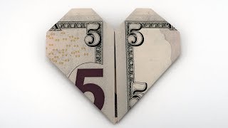 How To Make A Dollar Origami Heart With A 5 Bill [upl. by Luapleahcim]