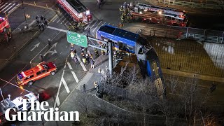 New York bus suspended from expressway after Bronx crash [upl. by Ggerg]