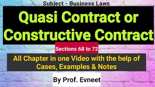 Quasi Contract  Quasi Contract in Hindi Types of Quasi Contract CA Foundation CA Inter [upl. by Napas39]