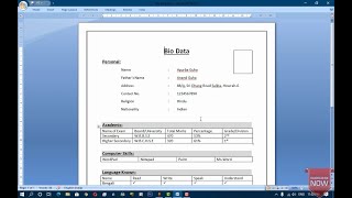 Create simple BioData in MsWord  MsWord tutorials [upl. by Nwahsyt]