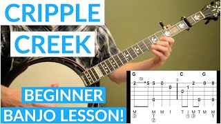 Cripple Creek  Beginner Bluegrass Banjo Lesson With Tab [upl. by Mcgannon]