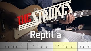 The Strokes  Reptilia  Guitar Cover With Tabs tutorial  Backing Track [upl. by Dickson]