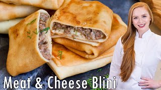 EASY Meat amp Cheese Stuffed Blini Recipe  Russian Appetizer Recipe [upl. by Bathesda]