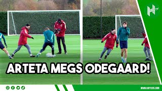 Arteta NUTMEGS Odegaard in LIVELY Arsenal training session [upl. by Hinkel]