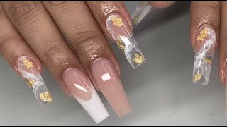 Clear Marble Foil Encapsulated Acrylic Nail [upl. by Purdum596]