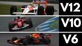 Incredible F1 Engines Sound Evolution 1950Current V12 V10 V8 V6 [upl. by Kym]