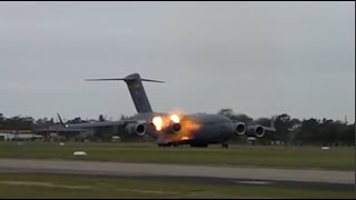 USAF C17 Engine backfire [upl. by Llertnom]