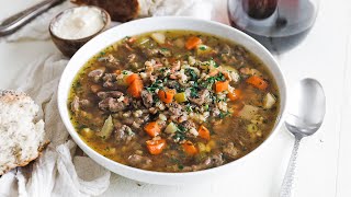 Traditional Beef and Barley Soup Recipe [upl. by Neitsirk]