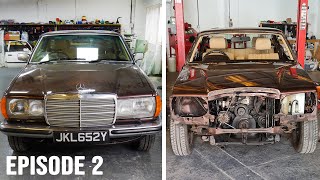 1983 Mercedes Benz W123 280CE Restoration  Part 2  Stripping Parts [upl. by Ais]