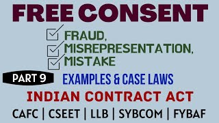 Fraud  Misrepresentation  Mistake  Free Consent  Indian Contract Act  Caselaws  Example [upl. by Robbin]