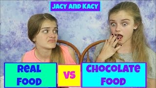 Real Food vs Chocolate Food Challenge  Jacy and Kacy [upl. by Ativ]