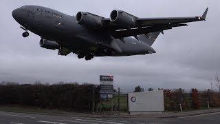 Unbelievably low USAF C17 landing at Northolt [upl. by Ialocin]