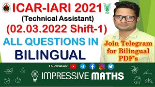 ICARIARI Technical Assistant 2021  02032022 Shift1  Complete Maths Solution Impressive Maths [upl. by Hersch401]