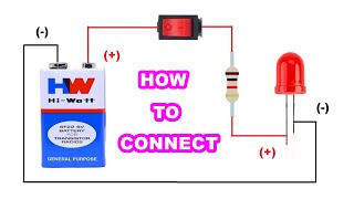 How to Connect Single LED to 9V Battery with Resistor amp ONOFF Switch  Connection Tutorials [upl. by Llehcor]