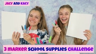 3 Marker School Supplies Challenge  Fun Back to School DIY  Jacy and Kacy [upl. by Edita]