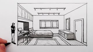 How to Draw a Bedroom in 1Point Perspective [upl. by Grand]