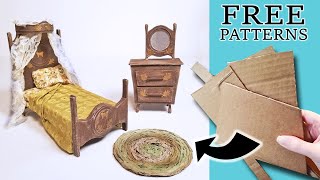 DIY Dollhouse Bedroom Furniture made from Cardboard Bed and Vanity [upl. by Ahsemot]