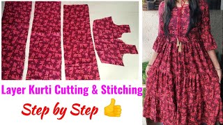 Layer Kurti Cutting and Stitching  Designer Layer Frill Kurti Cutting and Stitching [upl. by Delores]