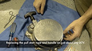 Replacingfixing a pull startrecoil Rope and Handle on just about Any ATV [upl. by Yellehs]