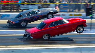 POWER WHEELIE SHOOTOUT DRAG RACING OLD SCHOOL AMERICAN MUSCLE CARS AT BYRON DRAGWAY [upl. by Yves]