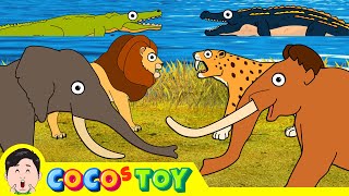 25min Mammoth amp Smilodons wonder time travel 13ㅣcenozoic animals cartoon for kidsㅣCoCosToy [upl. by Ellinehc]