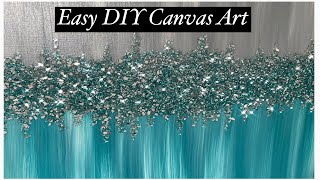 Bling Canvas Painting with Crushed Glass and Glitter  Turquoise  Teal  DIY [upl. by Ellocin]