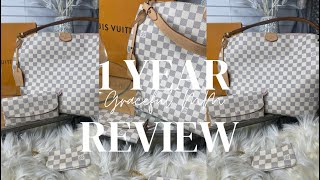 1 Year Review  Louis Vuitton Graceful MM  Damier Azur [upl. by Eceela]