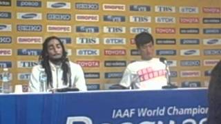 Jason Richardson and Liu Xiang after Dayon Robles DQ at 2011 World Championships [upl. by Nawtna404]