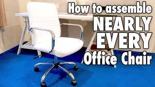 How to assemble nearly every OFFICE CHAIR  White bonded leather Costco furniture [upl. by Ahsitaf]