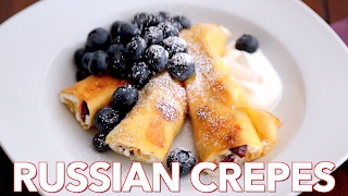 Russian Crepes with Cheese Nalesniki  Natashas Kitchen [upl. by Hedwiga]