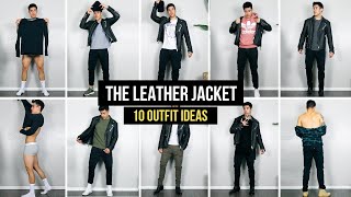 10 ways to style a leather jacket  outfit ideas  mens fashion [upl. by Clyte522]