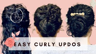 3 Easy Curly Updos  5Minute Work amp Special Occasion Curly Hairstyles [upl. by Euqinom]