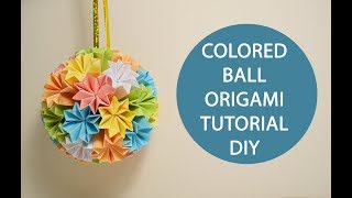 Cool Colored Ball Origami Paper Flowers Kusudama Tutorial DIY [upl. by Klara]