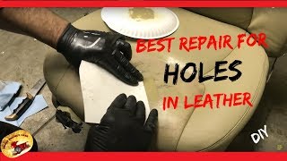 BEST Method to REPAIR a HOLE in LEATHER or VINYL Seats [upl. by Neetsirk687]