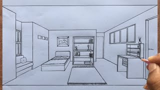 How to Draw a Room in 1Point Perspective Step by Step [upl. by Adall]