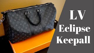 Louis Vuitton ECLIPSE Keepall Bandouliere Review  Unboxing  Try On 45 Monogram  Virgil Abloh [upl. by Runck]