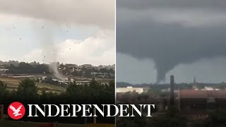 Breathtaking rare tornado filmed sweeping through Northampton [upl. by Orbadiah]