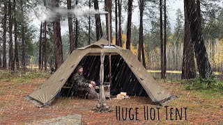 Rain Camping in LARGE Hot Tent  Rain Sounds [upl. by Eadnus692]