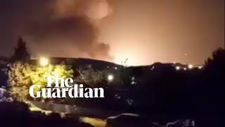 Iran explosion footage shows large blast near military base outside Tehran [upl. by Aynotahs]